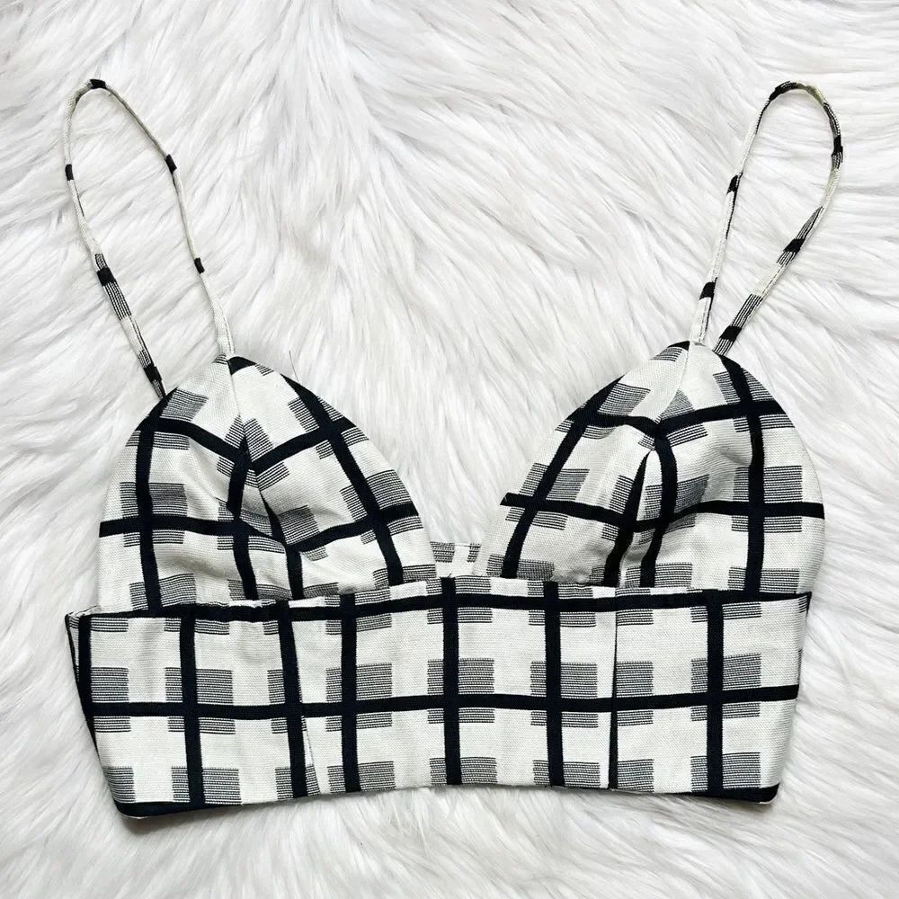 NBD Plaid Crop Top Bralette White and Black Size XS
